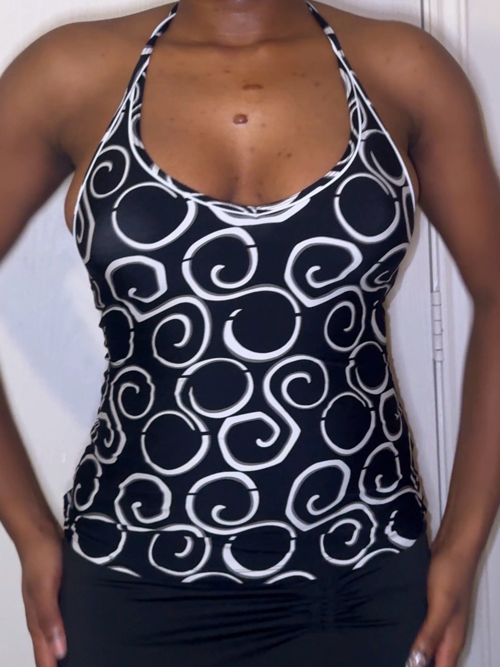 Black & White Swirl Halter Tank Top